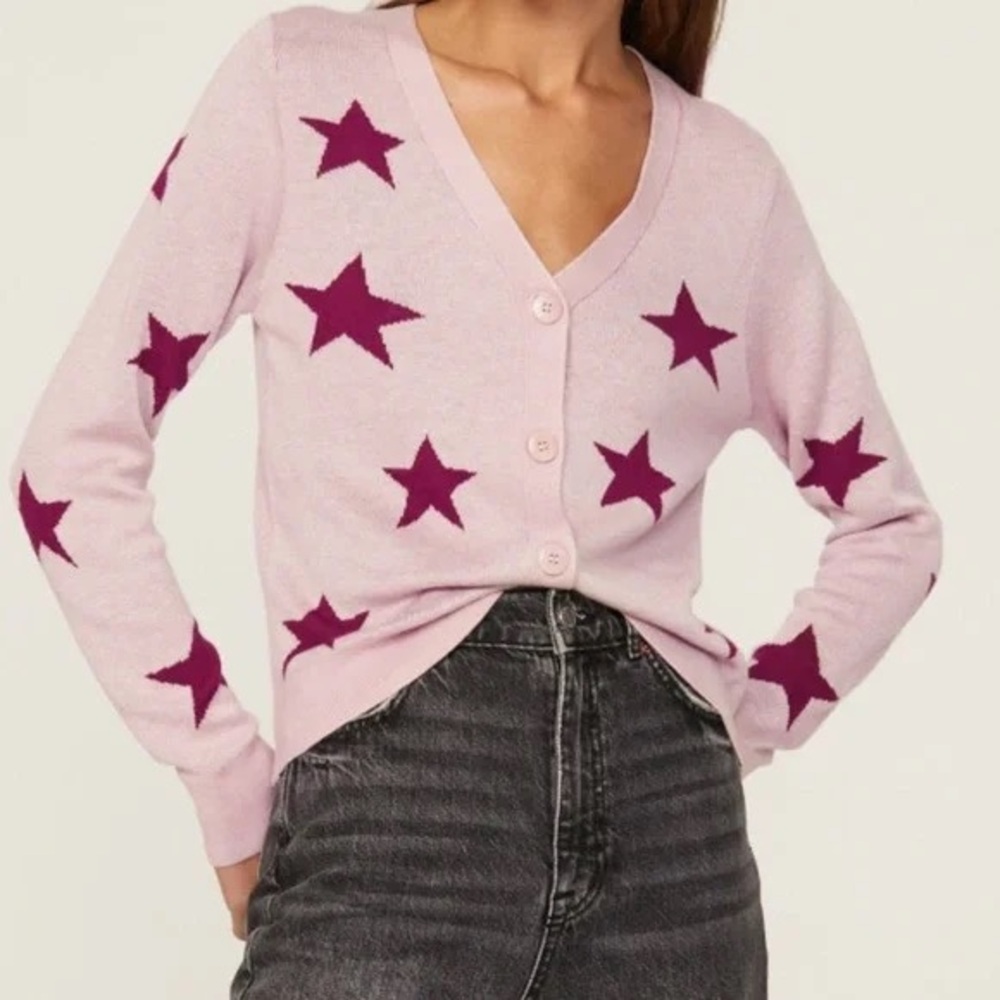 SIZE XL Splendid Pink Cardigan with Purple Stars